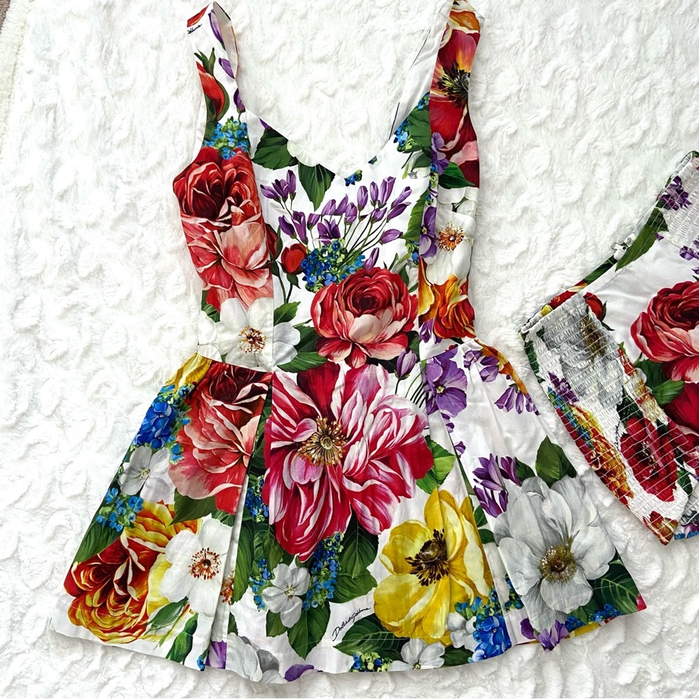 DOLCE & GABBANA Multicolor Floral Print Cotton Mini Dress Top and Shorts SET 2pc - Picture 5 of 16
